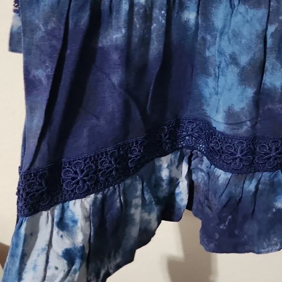 Cupio Blouse Womens Medium tye die blue Crochet Lace Fairy Boho Grunge Bell - Picture 6 of 14